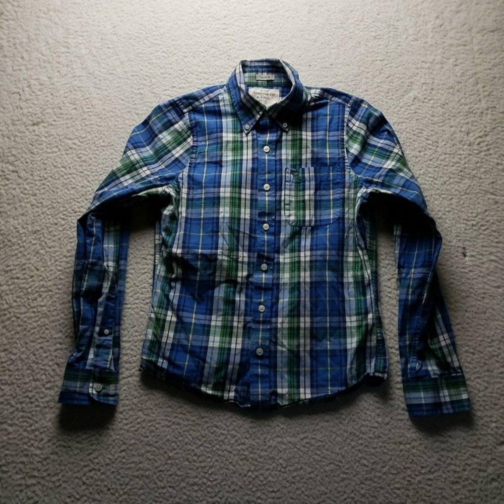 Abercrombie & Fitch Shirt Mens Small Blue Plaid Slim Fit Long Sleeve Button-Up